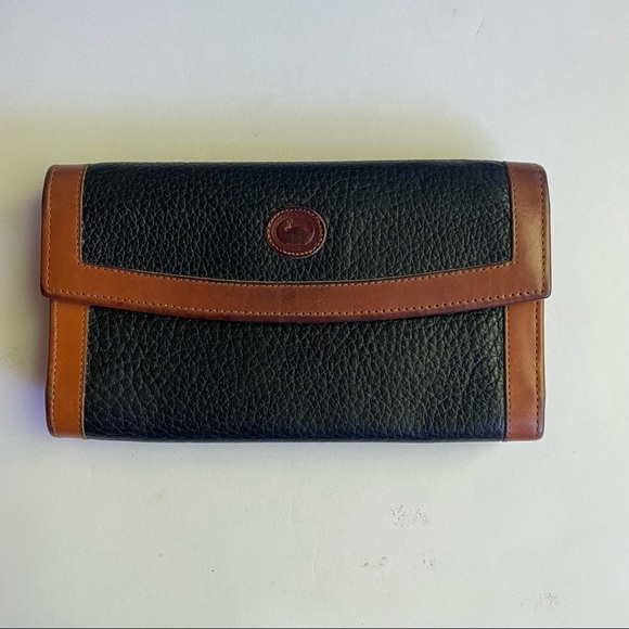 Dooney & Bourke Handbags - Dooney & Bourke Vintage Pebble Leather Black Brown Fold Wallet